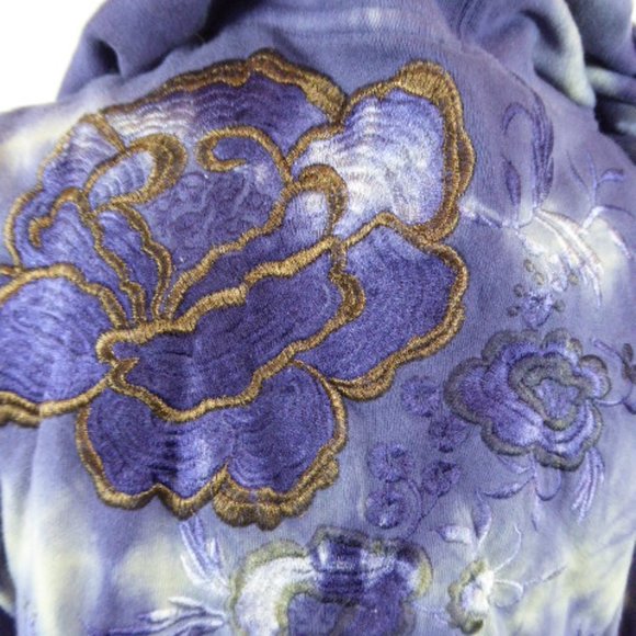 Free People blue purple tie dye embroidered zip hoodie sweatshirt L - Picture 8 of 13